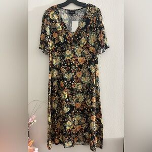 Connected Apparel Black Floral Dress size 6 long Dress